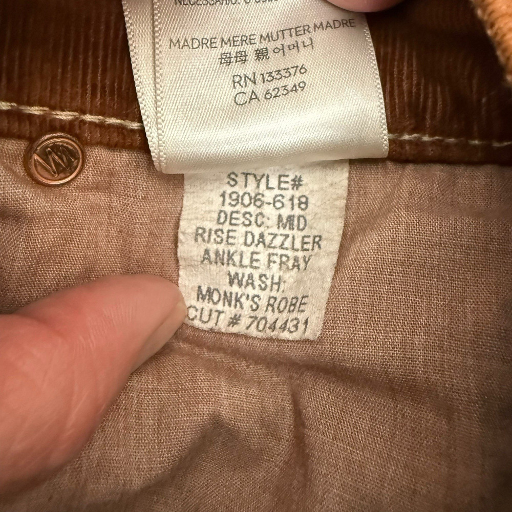 Mother Pants Womens 28 Brown Dazzler Ankle Fray Mid Rise Corduroy Straight Leg - Picture 15 of 16